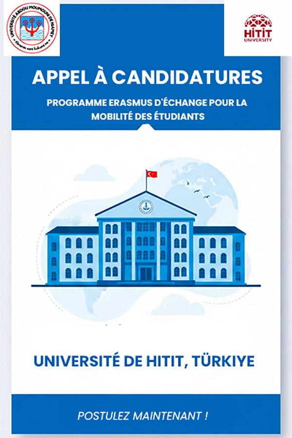 Programme Erasmus d'échange pour la mobilité des étudiants à l'Université de Hitit en Türkiye